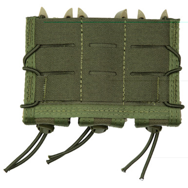 High Speed Gear Triple Pistol TACO MOLLE Pouch — side view showing elastic shock cord and polymer brackets