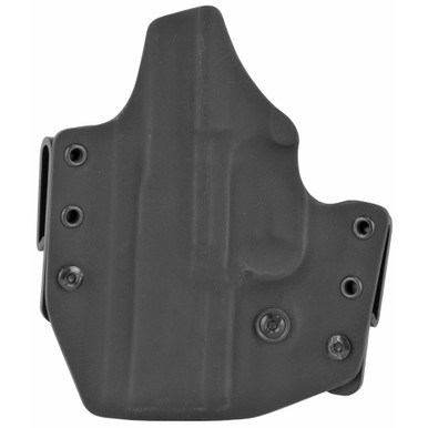 Close-up of L.A.G. Defender holster showing adjustable retention screw and dual belt loop system