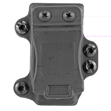 L.A.G. Tactical MCS .45 Full-Size Magazine Carrier, black, detail view showing belt clip and retention
