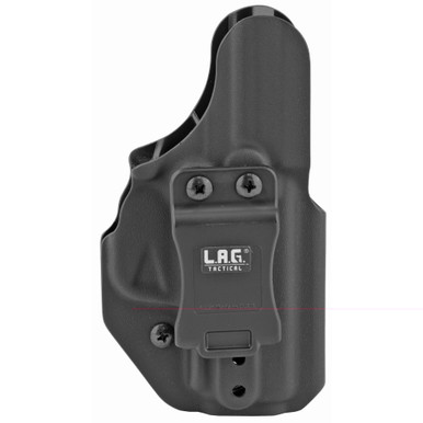 Close-up of ambidextrous retention adjustment screw on Liberator MK II black Kydex holster