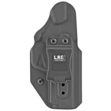 Close-up of ambidextrous retention adjustment screw on black Kydex Shield 9mm holster