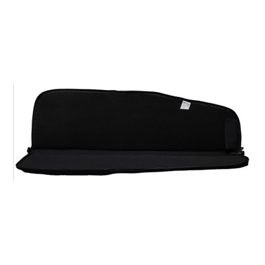 Close-up of exterior magazine pouches on black 36-inch tactical rifle case
