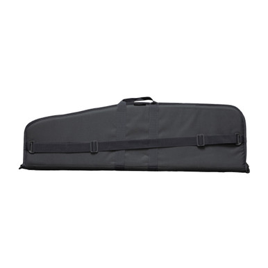 Close-up of exterior magazine pouches on gray 36-inch tactical rifle case