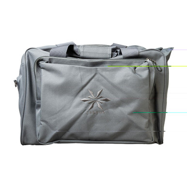 Legend Pegasus Range Bag in grey, showing exterior pockets and carry handles