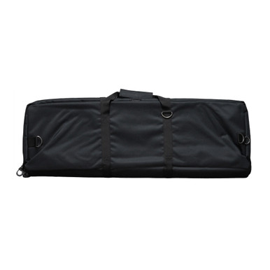 Interior padded divider and dual pistol sleeves inside the Phoenix 36-inch rifle case