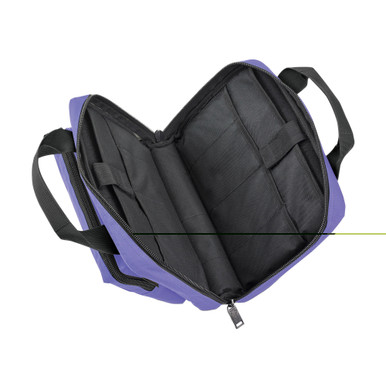 Purple mini range bag interior padded liner and dual zipper detail