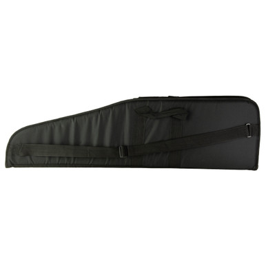 Close-up of double-stitched handles and external zippered magazine pocket on black MSR case