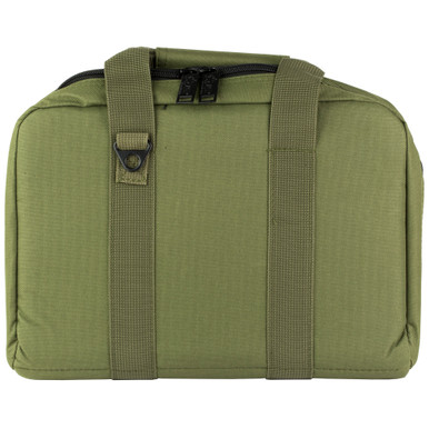 Olive drab green mini range bag interior showing dual handgun compartments
