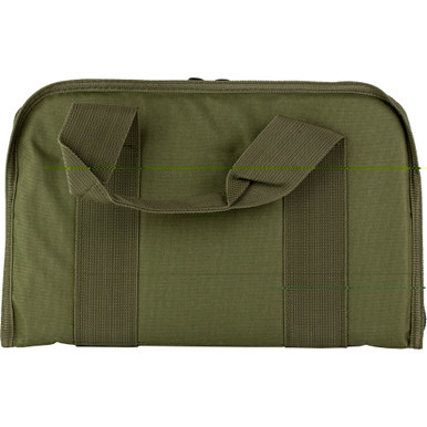 Interior view of OD Green attaché case showing handgun and magazine storage