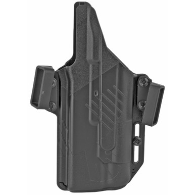Side angle view of Raven Perun holster showing low-profile body-hugging design with TLR-1HL light channel