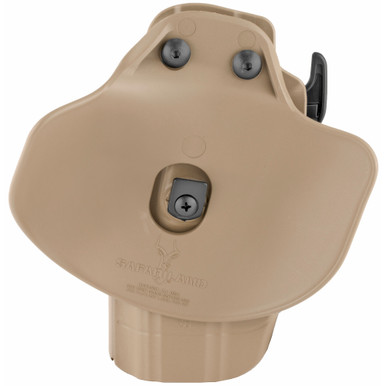 Close-up of Safariland 578 GLS Pro-Fit FDE holster GLS retention release mechanism