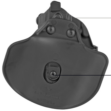 Close-up of ALS thumb release mechanism on Safariland 7371 holster