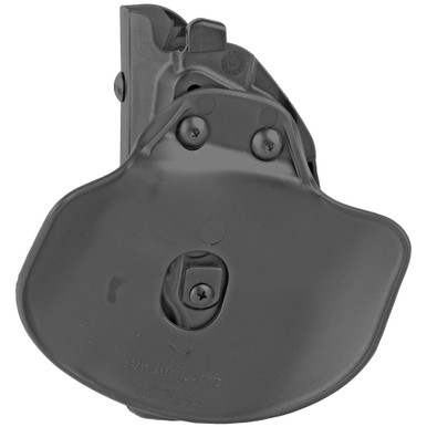 Close-up of ALS thumb release mechanism on Safariland 7378 black holster