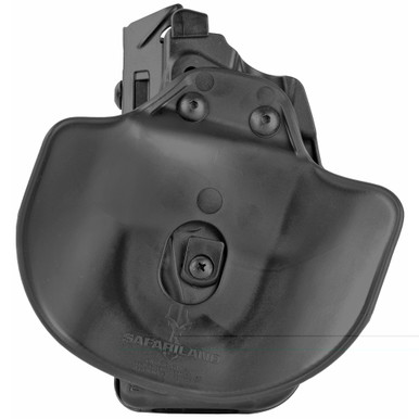 Side angle view showing ALS thumb release on Safariland 7378 holster