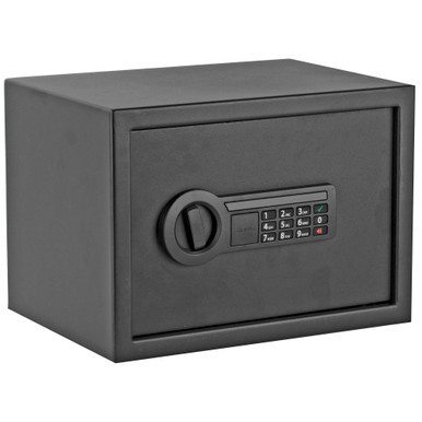 Stack-On Personal Safe front view showing electronic keypad and steel door