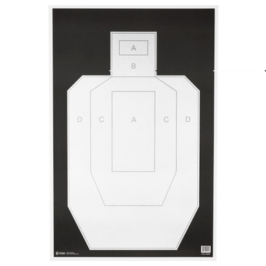 Action Target IPSC PBKB Paper Target 100-Pack front view showing silhouette scoring zones