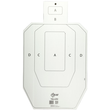 Allen EZ Aim Coroplast IPSC 18x30 silhouette target with chartreuse splash bullet hole indicators