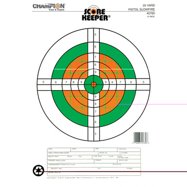 Champion Scorekpr 25-Yard Pistol Fluorescent Target front view showing scoring rings