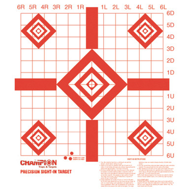 Champion RF Precision Sight-In Target 10-Pack front view showing Redfield-style grid layout