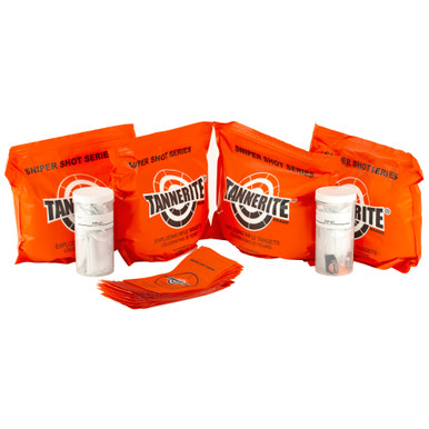 Tannerite Sniper Shot 40-target pouch contents and silver catalyst detail