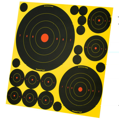 Birchwood Casey Shoot-N-C reactive targets showing bullet impact halos