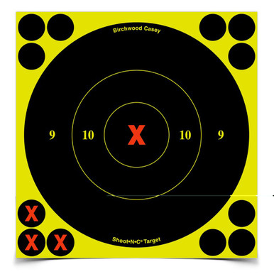 Birchwood Casey Shoot-N-C Round X-Bullseye Targets 60-6 pack with high-visibility chartreuse halo rings