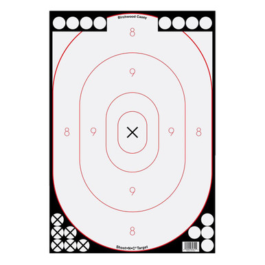 Birchwood Casey Shoot-N-C White Black Silhouette Target 12x18 with self-adhesive backing and repair pasters