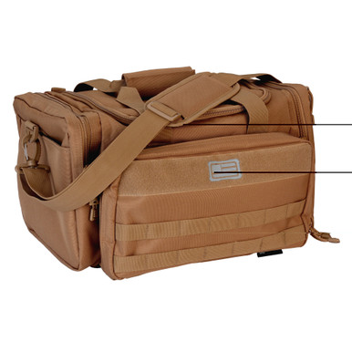 Evolution Outdoor EVODS Range Bag in Coyote Tan – front view showing MOLLE webbing and zipper compartments