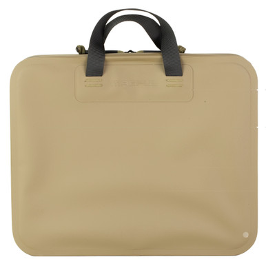Magpul DAKA Double Pistol Case in FDE showing internal foam-lined panels with pistol sleeves and magazine retention bands