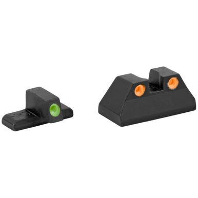 Meprolight Tru-Dot HK USP sights showing green front and orange rear tritium vials