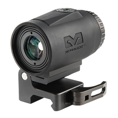 Meprolight MMX3 3x MicroMAG Flip Mount Magnifier in black, side view showing flip mount mechanism