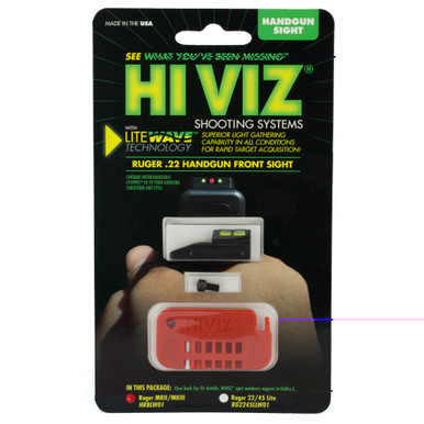 HiViz LiteWave Front Sight for Ruger Mark II III and Browning Buck Mark with green red and white LitePipes