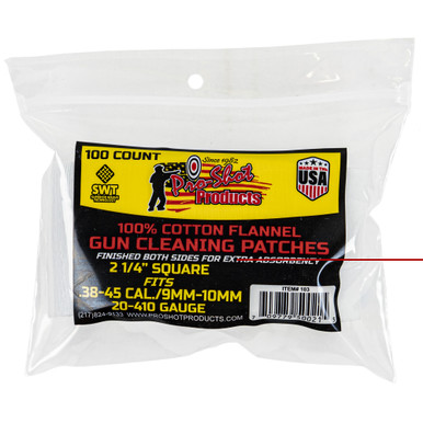 Pro-Shot Products 100-pack cleaning patches for .38 to .45 caliber and 20 to 410 gauge