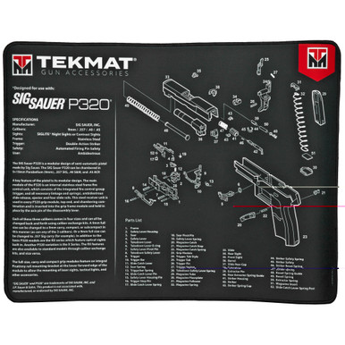 TekMat Ultra 20 Sig P320 Gun Cleaning Mat with printed disassembly diagram