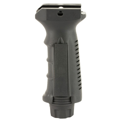 UTG Ergo Ambidextrous Vertical Foregrip showing storage compartment and Picatinny mount