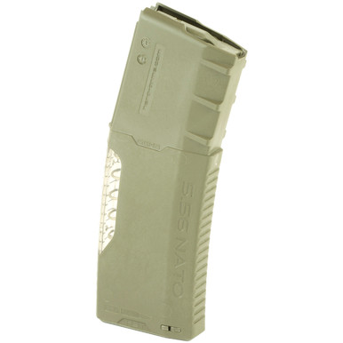 HERA H3T Gen 2 AR-15 10-round OD Green magazine showing transparent spine