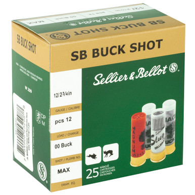 Sellier and Bellot 12 Gauge 00 Buckshot shells and box detail