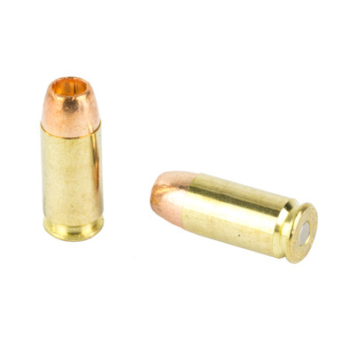 Sellier and Bellot XRG Defense 40 S&W solid copper hollow point bullet close-up