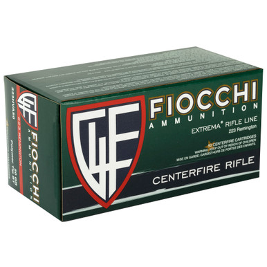 Fiocchi 223 Rem V-MAX 50 grain cartridges and packaging detail