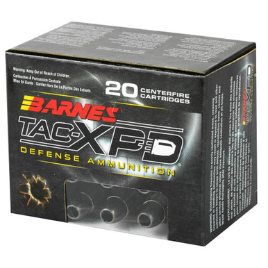 Barnes TAC-XPD 357 Magnum TAC-XP bullets displayed alongside ammunition box