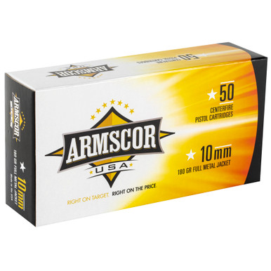 Armscor 10mm 180gr FMJ ammunition cartridges close-up