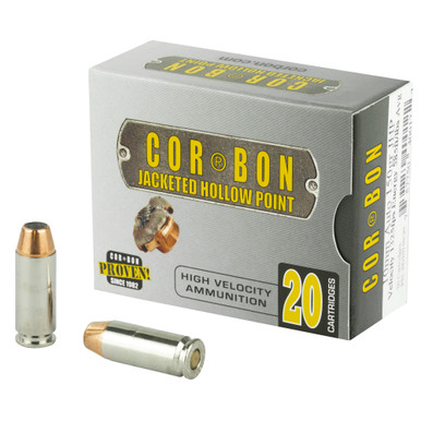 CorBon 10mm 150gr JHP ammunition box front view