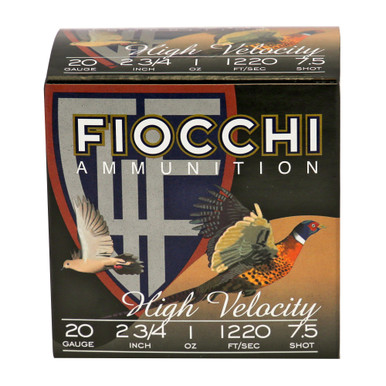 Fiocchi Hunting HV 20 Gauge 2.75 inch 7.5 Shot Shotshells Box Front