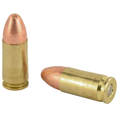 Blazer Brass 9mm FMJ cartridges and brass casing detail