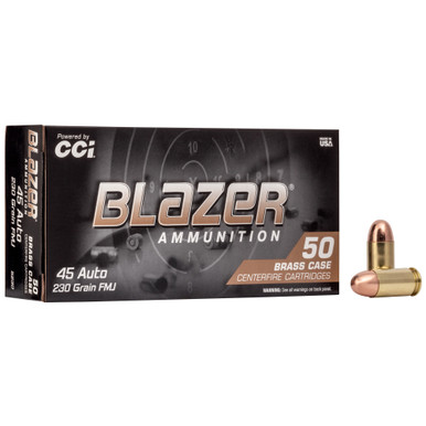 Blazer Brass 45 ACP 230 Grain FMJ 50-Round Box – Front View