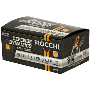 Fiocchi Aero-Slug Low-Recoil 12 Gauge slug shells and box detail