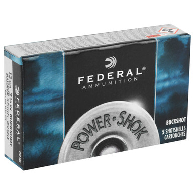Federal PowerShok 000 Buck shotshells and box detail view