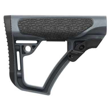 Daniel Defense Gray AR-15 Buttstock showing butt pad detail and overmolding