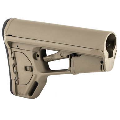 Magpul ACS-L FDE stock showing storage compartment and rubber butt pad detail