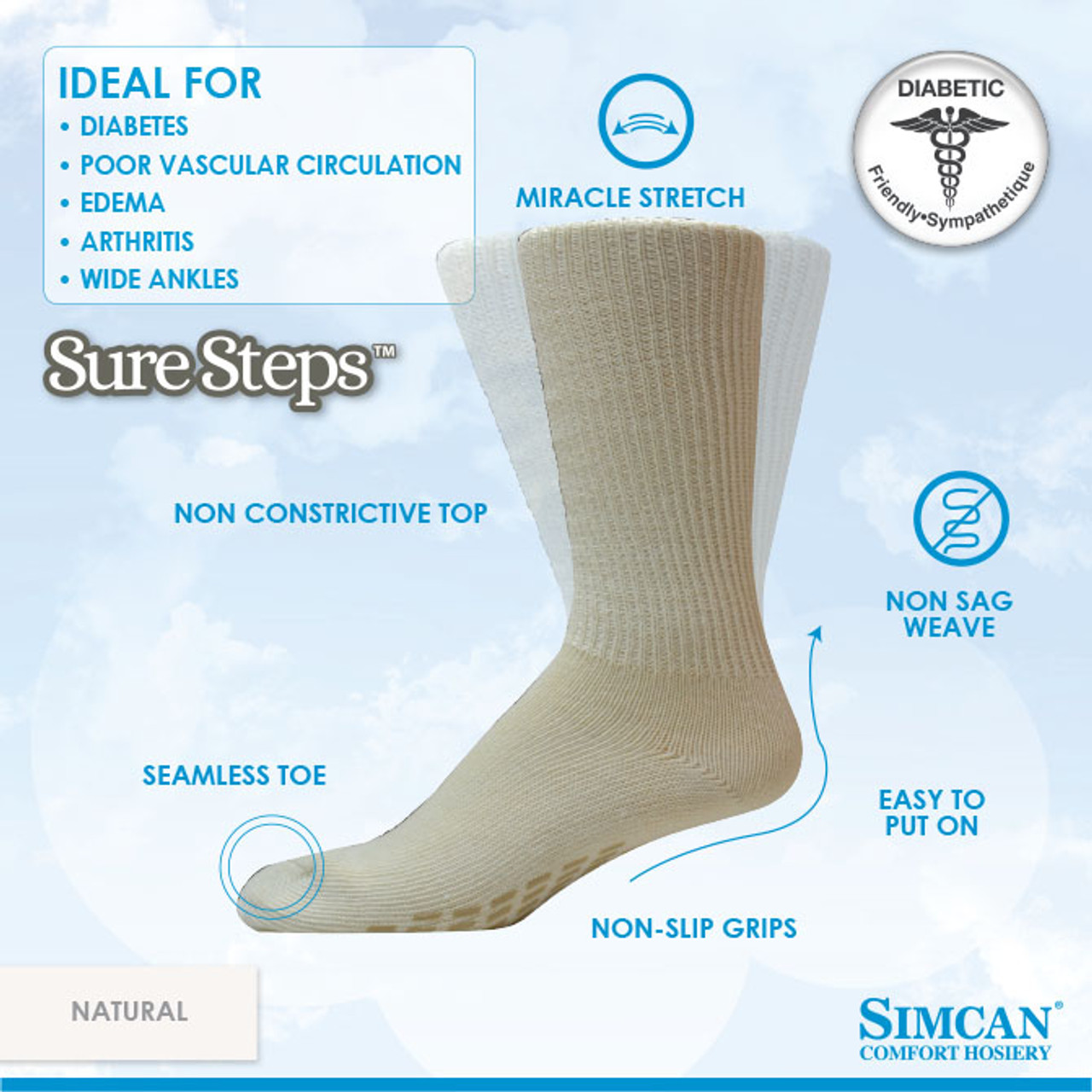Buy Simcan Suresteps Anti Slip Diabetic Grip Socks Natural Canada